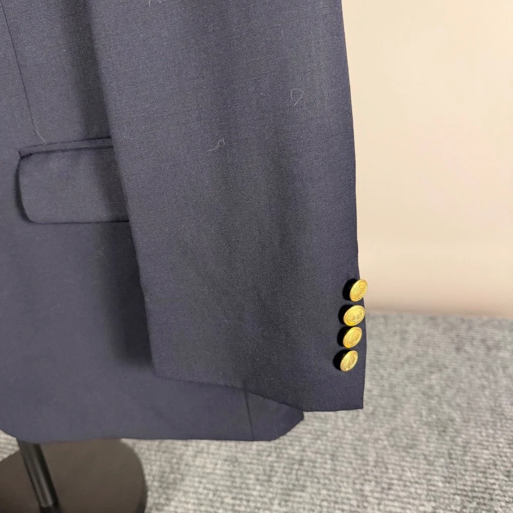 Chaps‎ Mens Navy Blue 100% Wool Blazer Gold Crest Buttons Sport Coat 42S